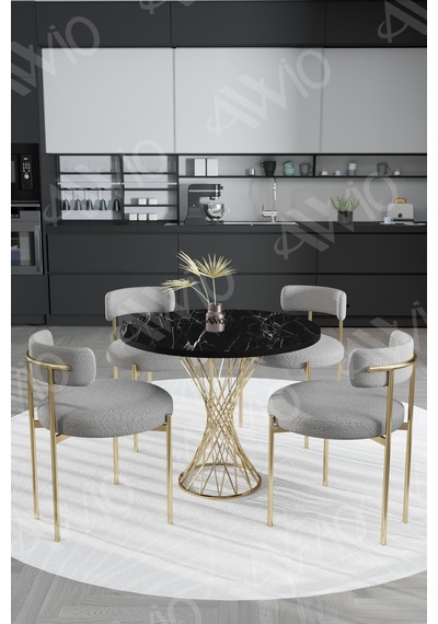 Avvio Tiny Mat Gold Teddy Sandalye 90x90 Yuvarlak Yemek Masası Mutfak Masası Masa Sandalye Takımı Siyah Mermer Avvio Tiny Mat Gold Teddy Sandalye 90x90 Yuvarlak Yemek Masası Mutfak Masası Masa Sandalye Takımı Siyah Mermer