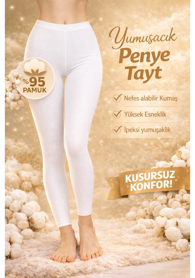 Beyaz Rahat Kalıp Ağlı Penye Tayt