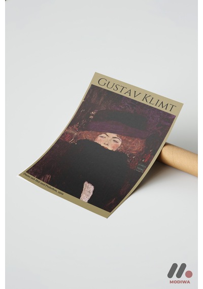 Gustav Klimt Şapkalı Kadın, Çerçevesiz Yüksek Kalite Duvar Afişi - Sanatsever Hediyesi