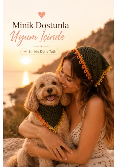 Kadın Ve Köpek Kombin Bandana El Örgüsü Bohem Stil Uyumlu Anne Köpek Bandanası Ayarlanabilir Tasarım Haki