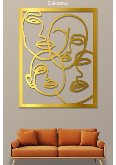 Yüzler Metal Duvar Tablosu - Metal Duvar Sanatı - Altın - 40 X 50 Cm