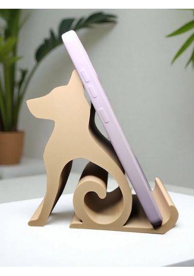 Riti Design - Canis - Minimalist Köpek Tasarım Masaüstü Telefon Tutucu - Bej Beyaz