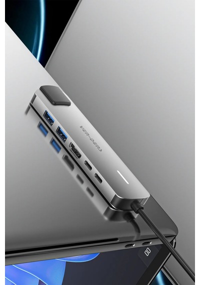 Ven-dens Vd-adp019 6 Sı 1 Arada Usb-c Hub Adaptör, 4k 30 Hz Hdmı, 90 W Pd, Usb 3.0 Ve Rj45, Gri