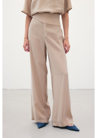 Sateen Kemer Detaylı Modal Pantolon - Taş-136374 Taş
