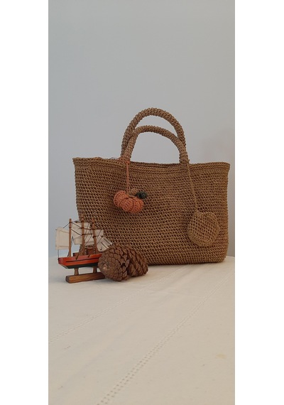 Buva Fall Love Bag- Kağıt İp Omuz Çantası Açık Taba - Kahverengi