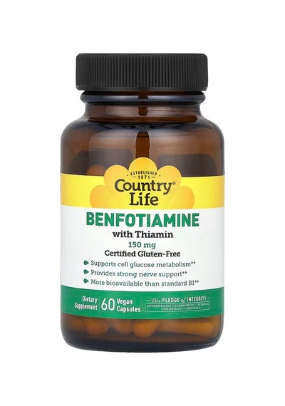 Country Life Benfotiamine With B1 Thiamin 150 Mg, 60 Vegan Capsules