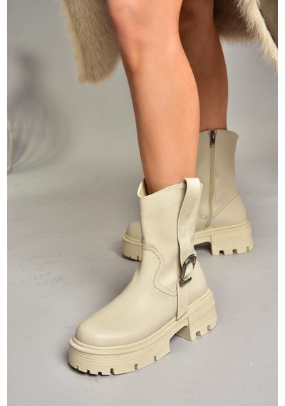 Fox Shoes T267096409 Bej Kalın Tabanlı Kadın Bot Bej-suni Deri Bej