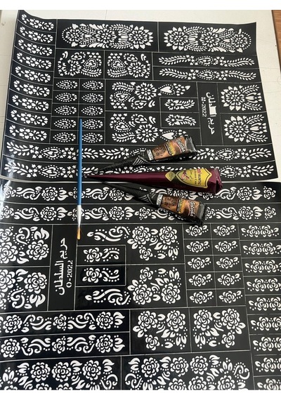2 Sayfa Şablon 2 Siyah 1 Kızıl Kına Geçici Dövme Seti Model 1
