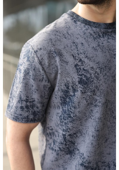 Madmext Lacivert Batik Desenli Overfit Şort T-shirt Takım E7357 Lacivert