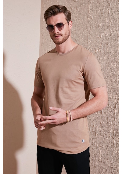 Buratti % 100 Pamuk Regular Fit Bisiklet Yaka T Shirt Erkek T Shirt 5902511 Toprak