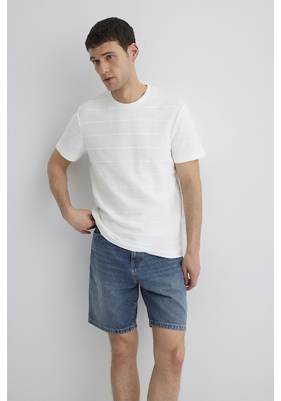 Mavi Erkek Çizgi Detaylı T-shirt M0611409-70057 Kırık Beyaz