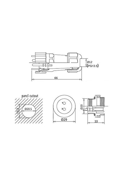 SD20 3 Pin 20mm Su Geçirmez Konnektör Takımı - Panel Tipi