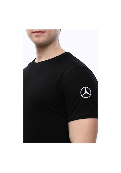 Uniprom Sıfır Yaka Erkek Tişört Mercedes Benz Servis Logolu Pamuk Siyah