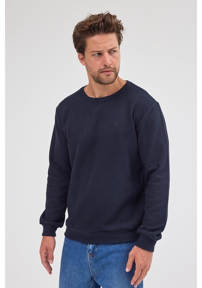 Mmetalic Erkek Lacivert Standart Fit Normal Kesim Pamuklu Basic Bisiklet Yaka Sweatshirt Mtlce113-lacivert Lacivert