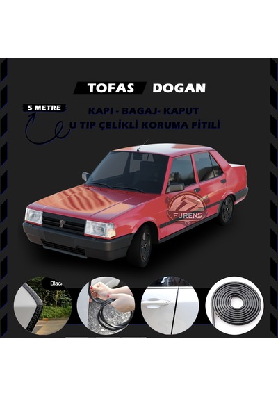 Tofaş Doğan Oto Araç Kapı Koruma Fitili 5 Metre Parlak Siyah Renk
