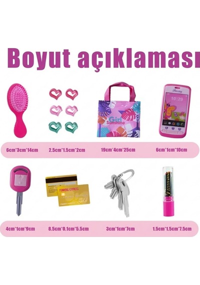 Prenses Çantası Oyuncak Seti - Telefon, Anahtar, Tarak Ve Makyaj Aksesuarları - 8 Parça Evcilik Seti
