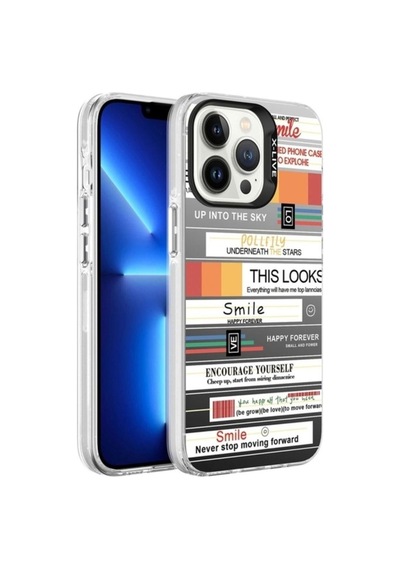 Apple Uyumlu iPhone 13 Pro Kılıf Desenli Zore Silver Sert Kapak Mottolar