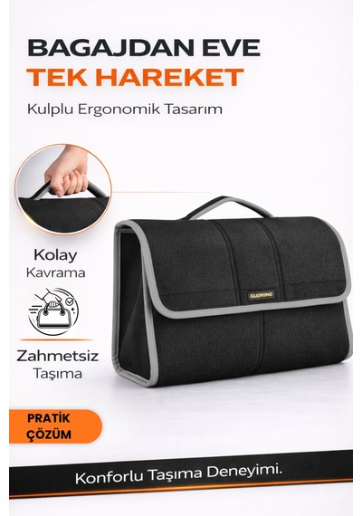 Oto Bagaj Organizer Bagaj Çantası L Boy Kaymaz Cırt Bantlı Velur Kompakt Düzenleyici - Vlx4