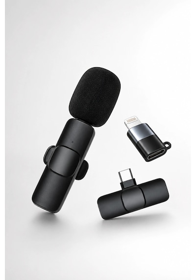 Kablosuz Yaka Mikrofonu Usb-c Ve Lightning Adaptörlü Telefon Uyumlu Kompakt Ses Kiti