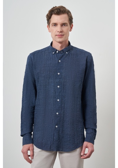 Morven Erkek Lacivert Pamuk Trend Slim Fit Düğmeli Yaka Gömlek 25ys004011200 Lacivert