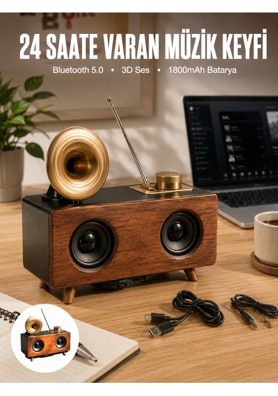 Tek Çalar Radyo Müzik Kutusu Nostaljik Hoparlör Speaker Najmaddin