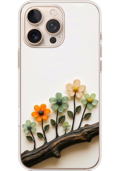 İphone 16 Pro Max Uyumlu Dalda Açan Çiçekler Baskılı Silikon Kılıf