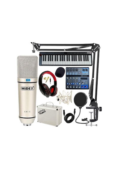 Stüdyo Ekipmanları Midi Live Paket-4 Ses Kartlı Mikser Midi Klavye Cx1 Mikrofon Kulaklık