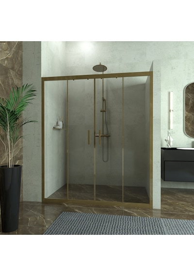 Tekno Duş Bronze Castor 6mm Şeffaf Cam 2 Sabit 2 Sürgü İki Duvar Arası Duşakabin Şeffaf