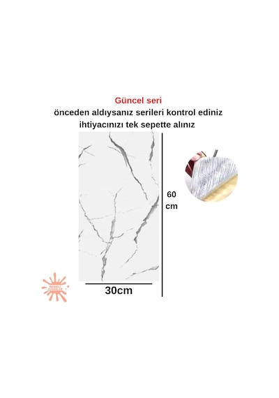 Tx-008 Shiny 10m2 55 Adet 30x60cm Yapışkanlı Mermer Desenli Karavan Banyo Wc Duvar Kaplama Paneli Beyaz