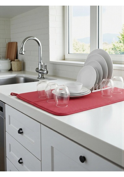 Aquair Bulaşık Kurutma Matı 35x45 Cm Tezgah Üstü Su Emici Kırmızı Belirtilmemiş Kırmızı Diğer