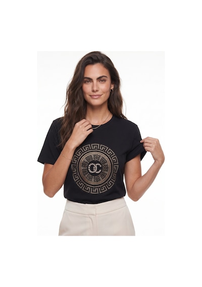 Onloox Kadın Siyah Siyah Pamuklu Bisiklet Yaka Basic Penye Taş Detaylı Kısa Kollu Standart Kalıp T-shirt
