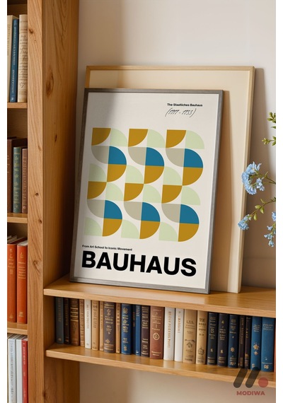 Bauhaus Renkli Yarım Daire, Siyah Çerçeveli Duvar Tablosu - Modern Ev Dekorasyonu