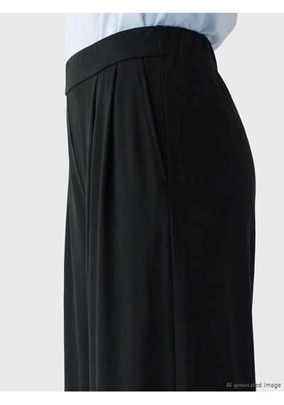 Lcwaıkıkı Basic Siyah Beli Lastikli Geniş Paça Kadın Pantolon