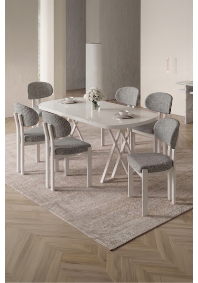 Opss 90x168 Beyaz Mdf Masa, Metal X Ayak, Metal Sandalye, 6 Kişilik Mutfak Masası Takımı Ve Yemek Masası Takımı Gri Opss 90x168 Beyaz Mdf Masa, Metal X Ayak, Metal Sandalye, 6 Kişilik Mutfak Masası Takımı Ve Yemek Masası Takımı Gri