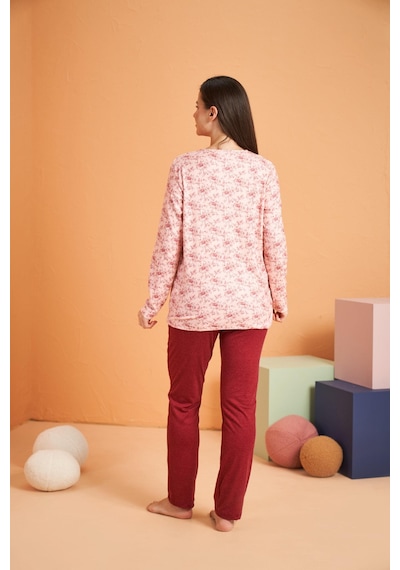 Gd Goldoremi Premium Kadın Rahat Kesim Yuvarlak Yaka Çiçek Desenli Düğmeli Uzun Kollu Pijama Takım PEMBE Gd Goldoremi Premium Kadın Rahat Kesim Yuvarlak Yaka Çiçek Desenli Düğmeli Uzun Kollu Pijama Takım PEMBE