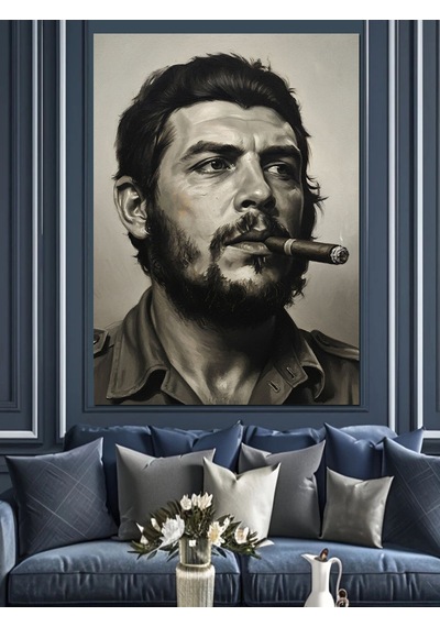 Puro İçen Che Guevara Dekoratif Kanvas - Mdf Ahşap Tablo