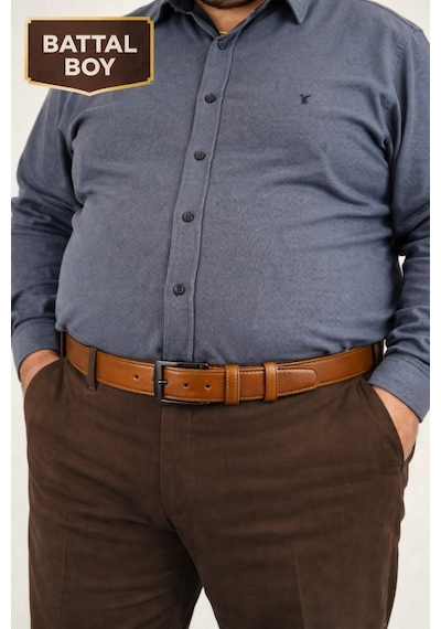 Parscraft Battal Boy / Büyük Beden / Uzun Boy Xxl 3,5 Cm Taba Klasik Erkek Hakiki Deri Kemer