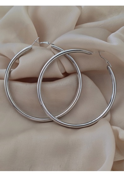 Xl Halka Boru Model Gümüş Renk Çelik Küpe 8cm Silver