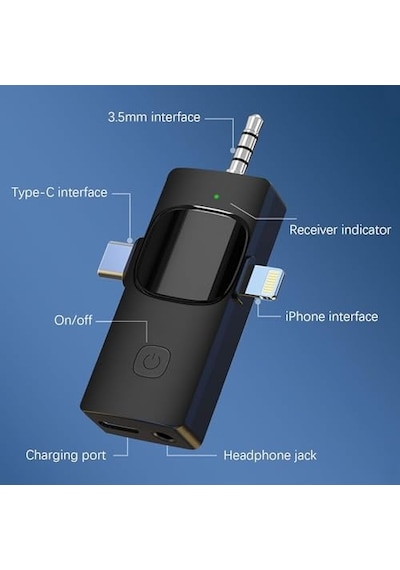 Kablosuz İkili Yaka Mikrofonu Apple iPhone İle Uyumlu 3.5mm Aux Apple iPhone Type-c Pc Tablet Video Kayıt Röportaj Canlı Yayın