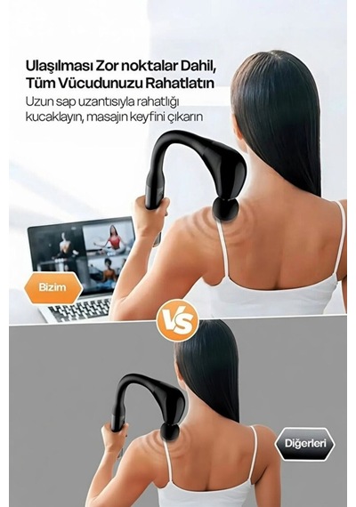 Masaj Tabancası Uzatmalı Sarjlı Derin Doku Boyun Ve Omuz Sırt Bel Uzatılmış Sap Masaj 4 Başlık Ve 3 Mod