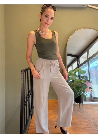 Ali Butik Gri Önü Çımalı Rahat Kalıp Keten Pantolon