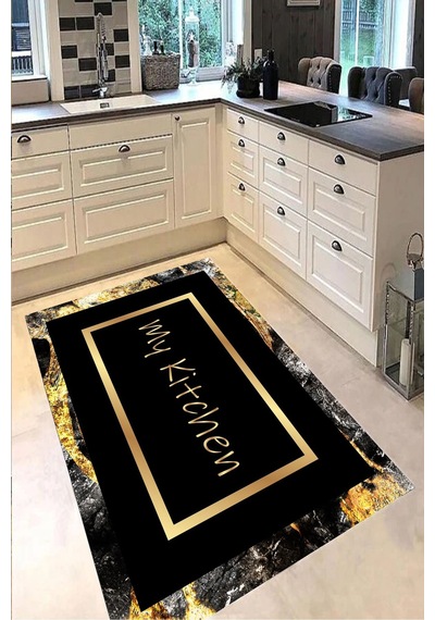 Dijital Baskılı My Kitchen Desen Dekoratif Yıkanabilir Kaymaz Taban Mutfak Halısı Çok Renkli