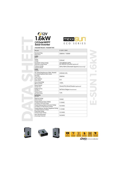 Sako 2KVA 2000VA 1.6KW 1600 Watt Tam Sinüs Akıllı 80A H.V. MPPT 60-450Vdc İnverter 12Vdc-220Vac 2kw 1kw İnvertör