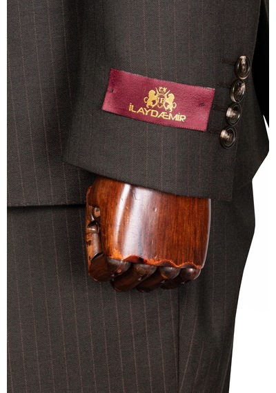 İlayda Emir Luxury, İtalyan Kesim, Slim Fit, Blazer, Çizgili, Erkek Takım Kahverengi