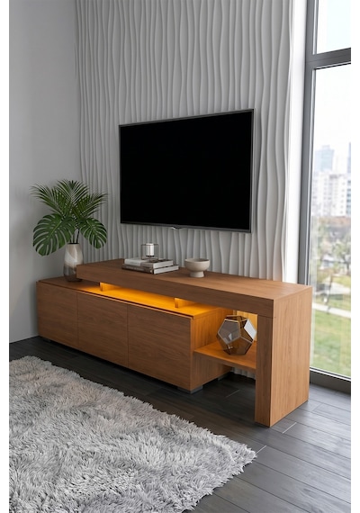 Luma Led Işıklı Tv Ünitesi 160 Cm - Modern Tv Sehpası Ceviz