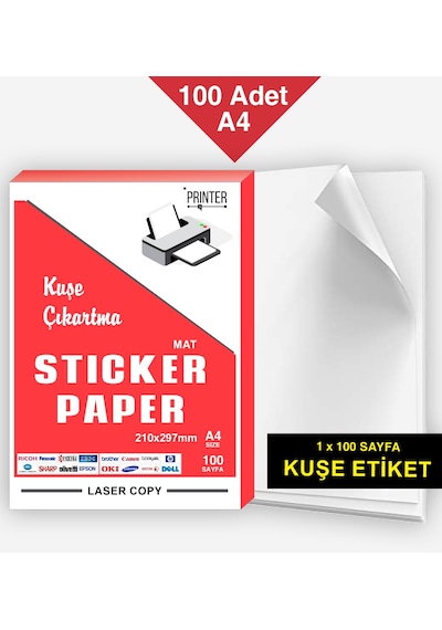 A4 Kuşe Etiket - Lazer Yazıcı Etiketi Çıkartma 100 Adet