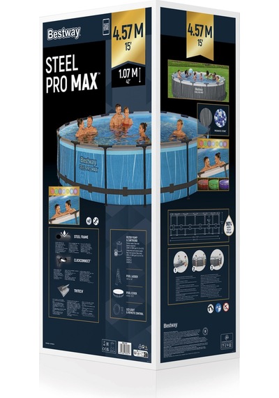 Bestway 561gd Steel Pro Max Led Işıklandırmalı Prefabrik Yer Üstü Çember Havuz Seti 4,57 M X 1,07 M