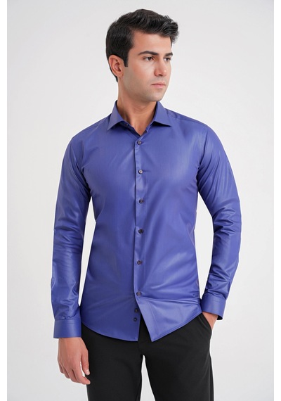 Efor Gk 157 Slim Fit Pamuk Saten Uzun Kol Klasik Lacivert Gömlek Lacivert