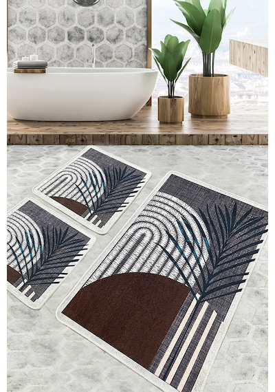 Morillo Banyo Halısı Djt 3 Lü Set Banyo Halısı Paspas Yıkanabilir Kaymaz Çok Renkli