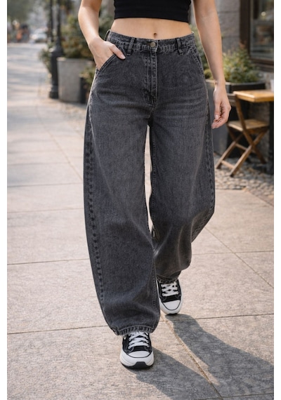 Cedy Denim Cedy Denım Yüksek Kalite Kadın Yüksek Bel Baggy Skater Jean Antrasit
